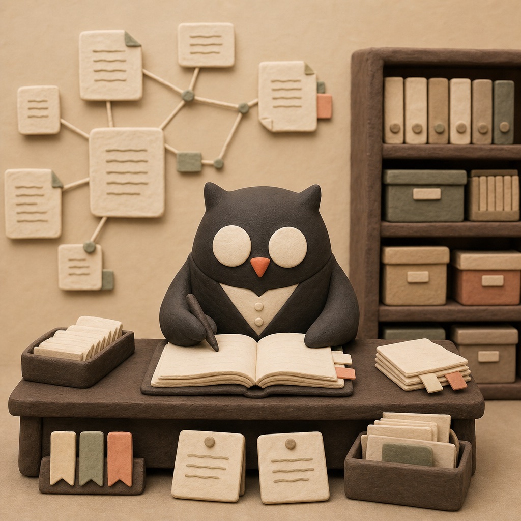 Owl writing in a journal with a quill