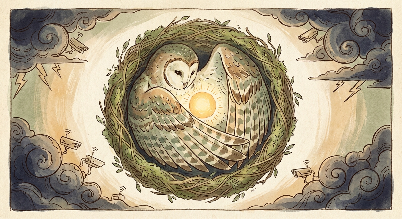 Owl protecting data in nest