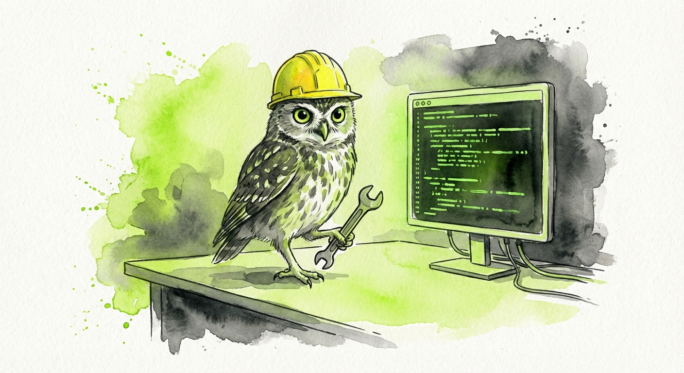 Owl with hard hat and wrench